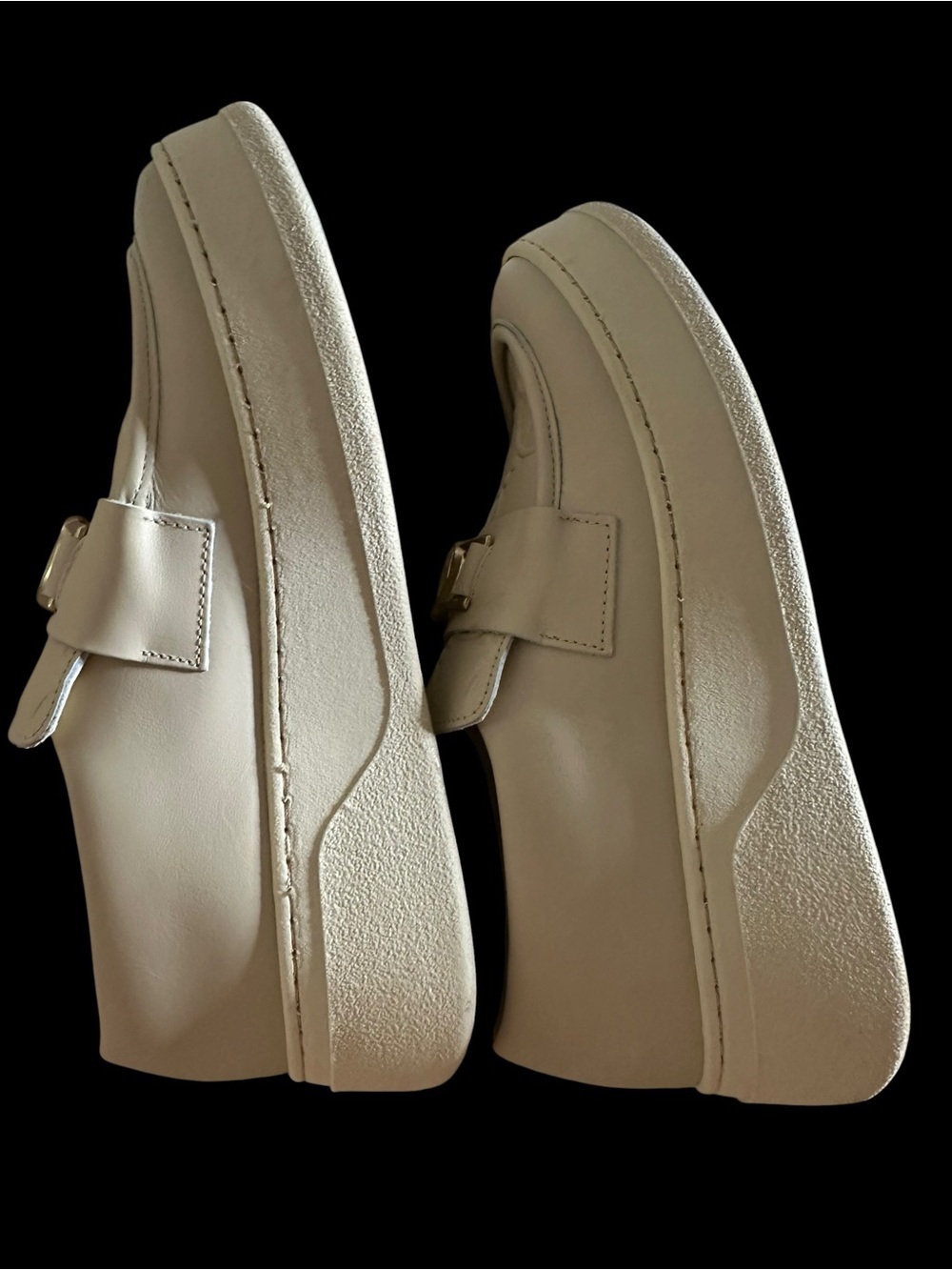 Valentino Cream Embossed Leather Loafers with Gold V-Logo size 7 - Picture 7 of 11